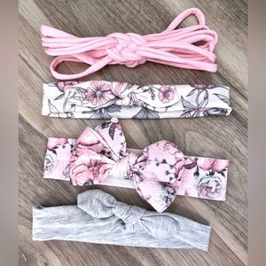Baby Girl Headbands Pink & Gray floral bows soft stretchy chic neutral matching